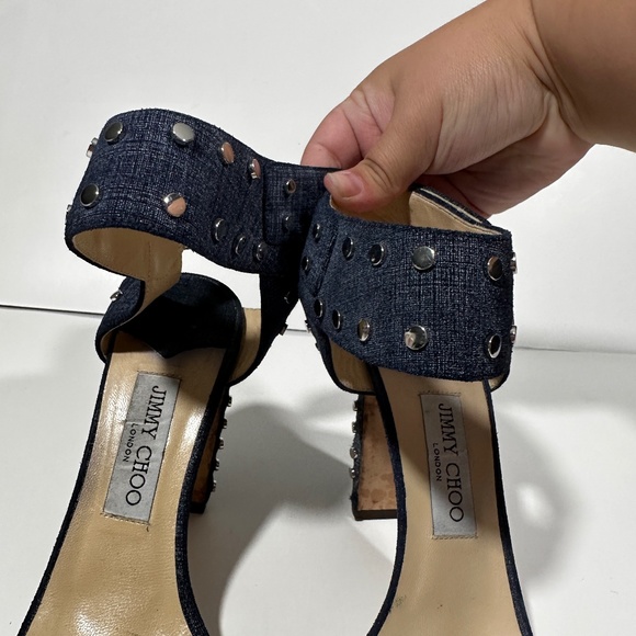 Jimmy Choo [ Women‎ 39.5 ] Denim Blue Studded Strappy Ankle Strap Heels - Picture 4 of 14